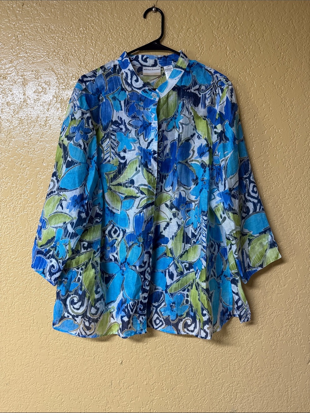 Alfred Dunner Blue & Green Floral Button-Front Top